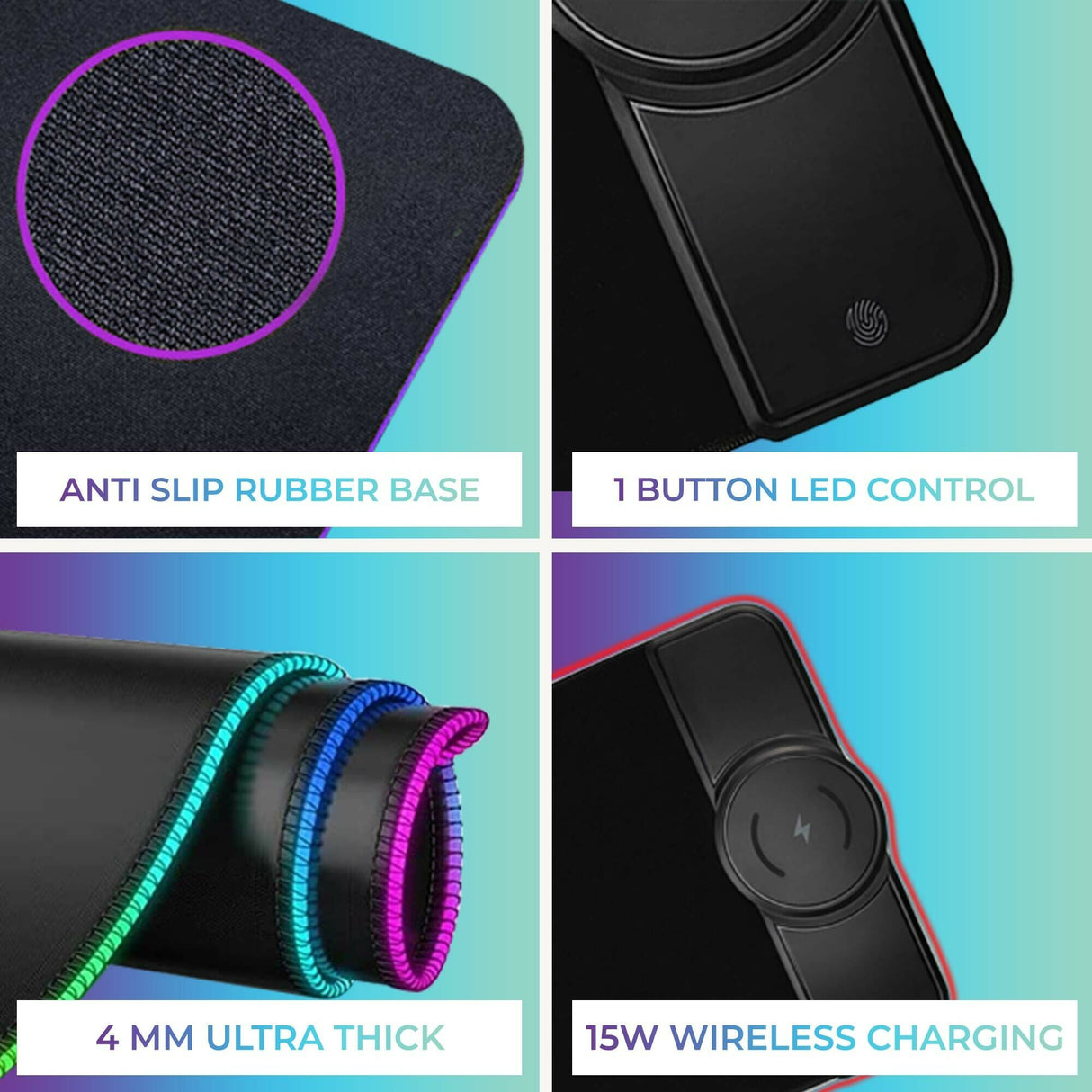 Kratos Power Gaming RGB Gaming Mouse Pad with 15W Wireless Charging