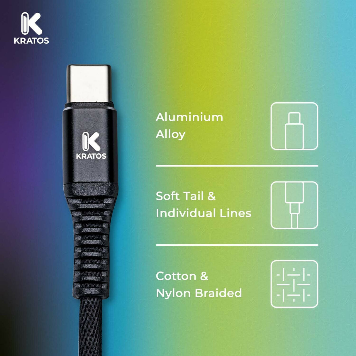 Kratos Power 6-Feet Long Tail Braided Aluminum Alloy USB-C to USB-A Cable (Black)