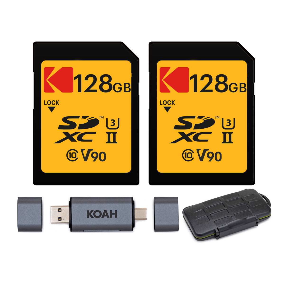 Kodak 128GB UHS-II U3 V90 Ultra Pro SDXC Memory Card (2-Pack) Bundle with Accessory