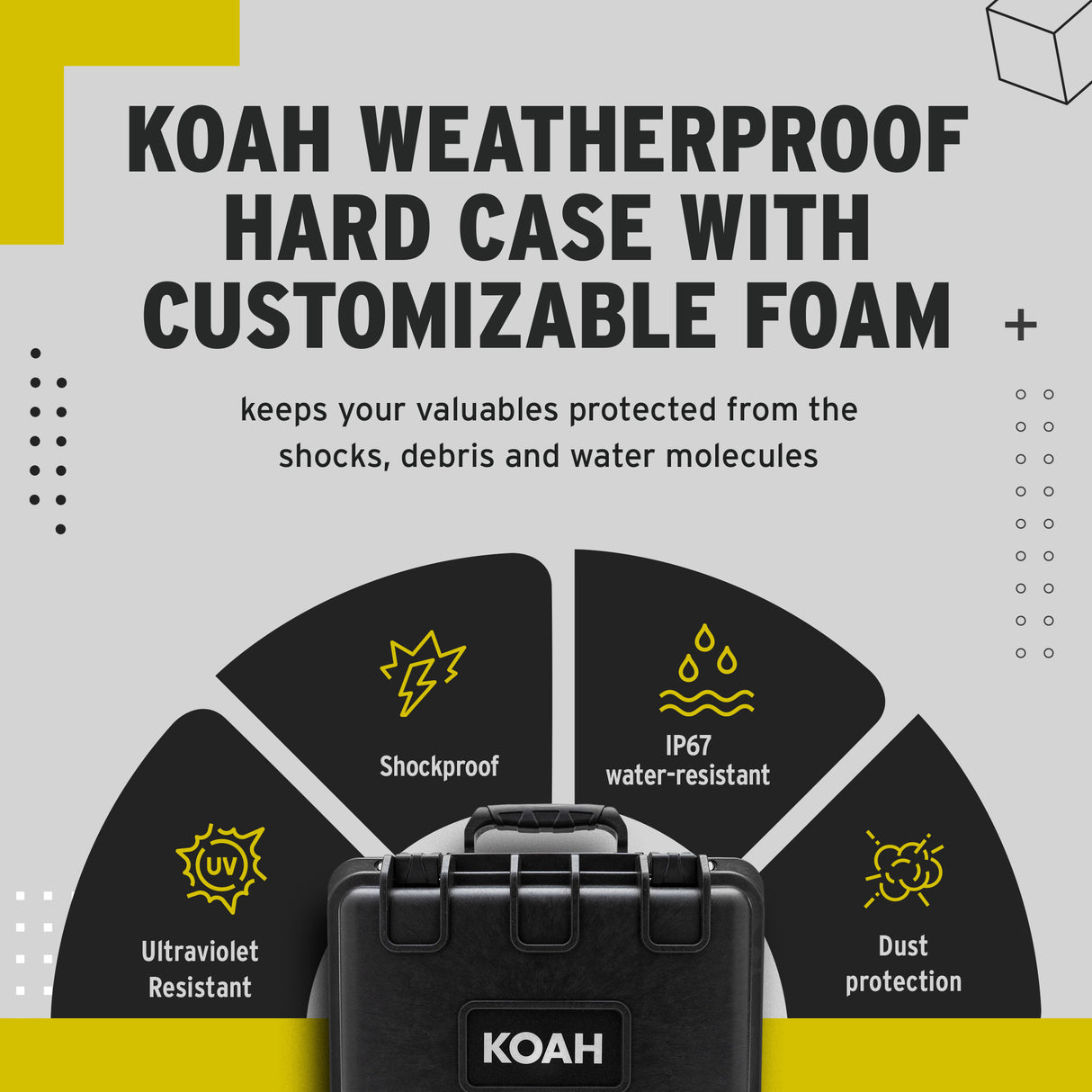 Koah Weatherproof Hard Case with Customizable Foam (10 x 9 x 7 Inch)