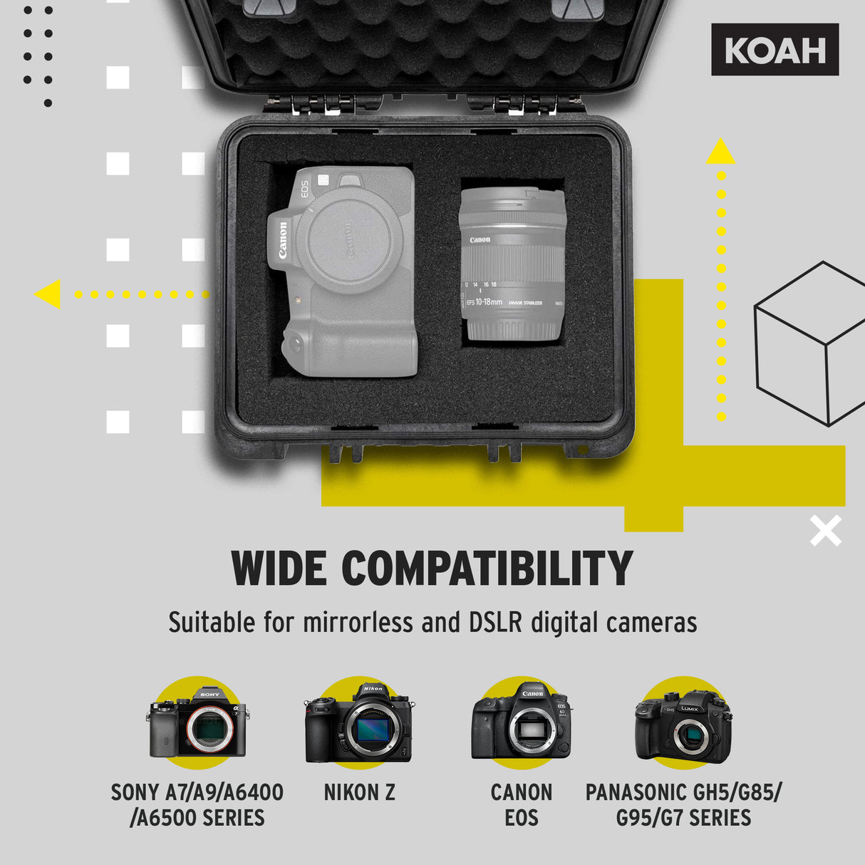 Koah Weatherproof Hard Case with Customizable Foam (10 x 9 x 7 Inch)