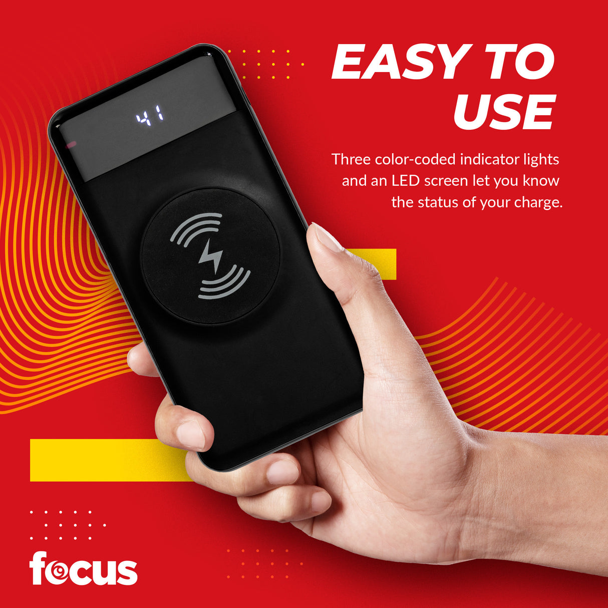 Focus 10,000mAh Ultra Portable LED Display Wireless Quick Charge Battery Bank