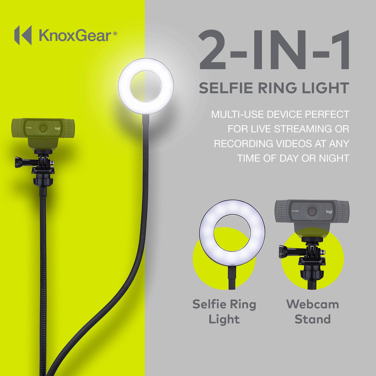 Knox Gear Selfie Ring Light Stand with Cell Phone Holder and Webcam/Camera Mount