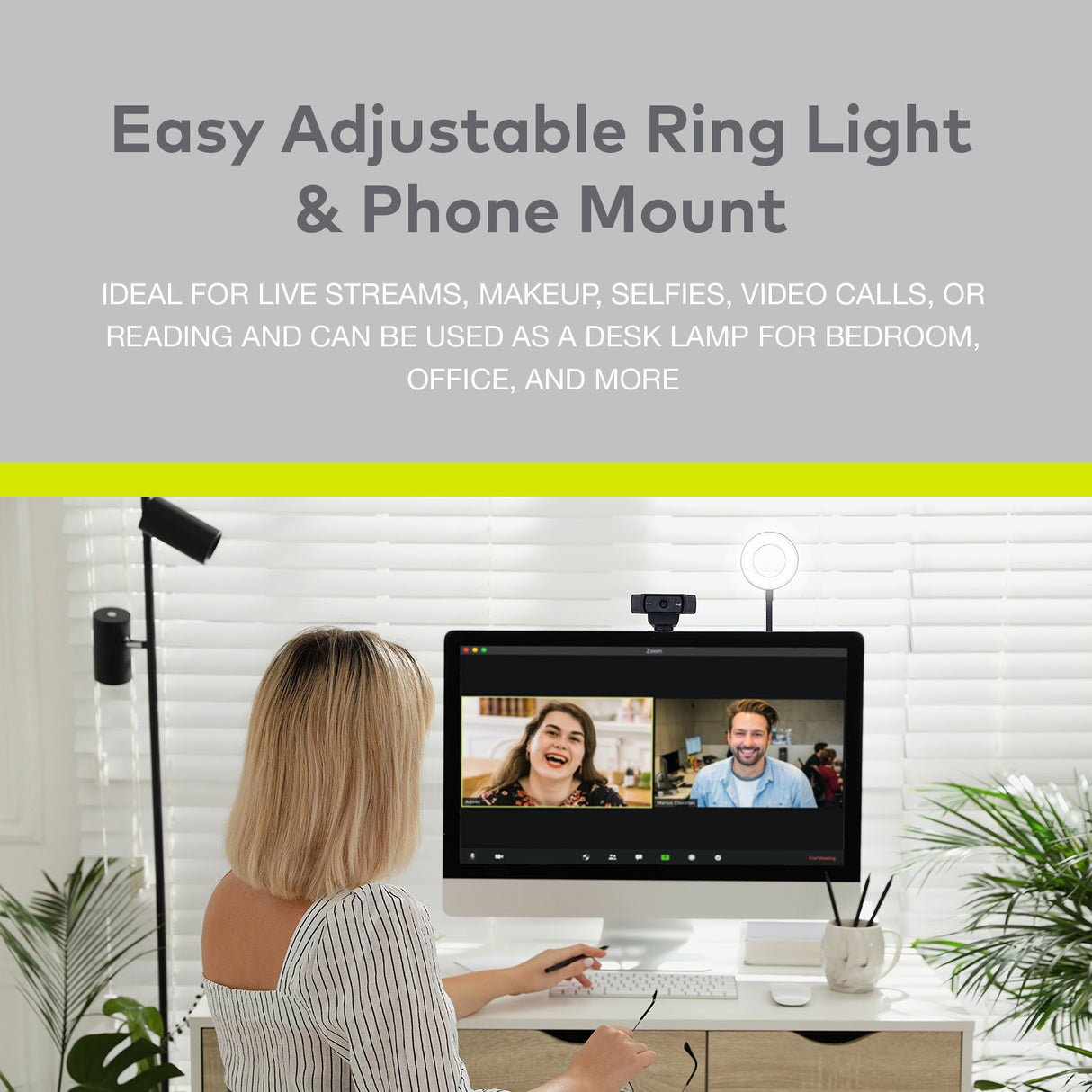 Knox Gear Selfie Ring Light Stand with Cell Phone Holder and Webcam/Camera Mount