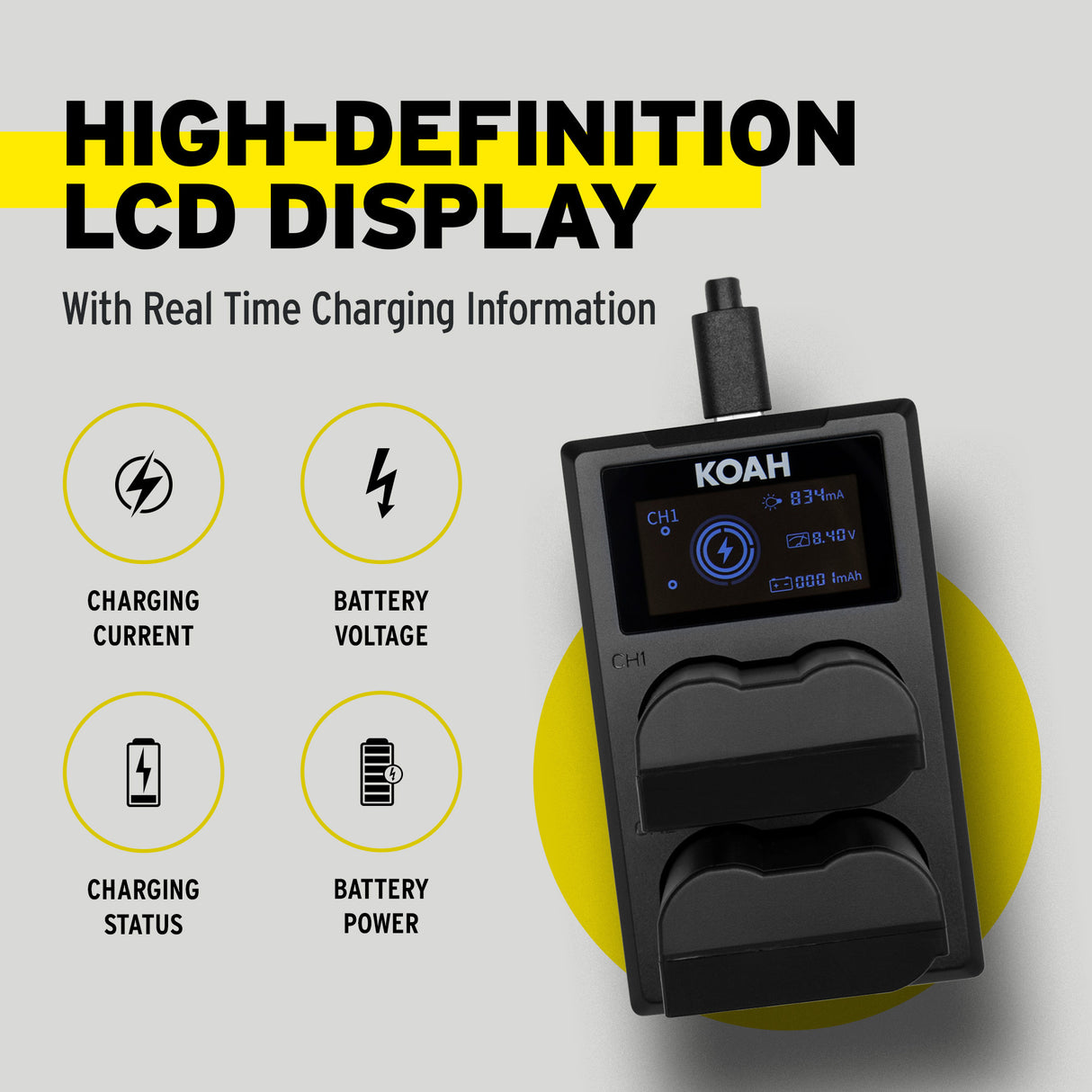 Koah Rechargeable 2250mAh Replacement Batteries for Nikon EN-EL15c (2-Pack) and Dual LCD Charger