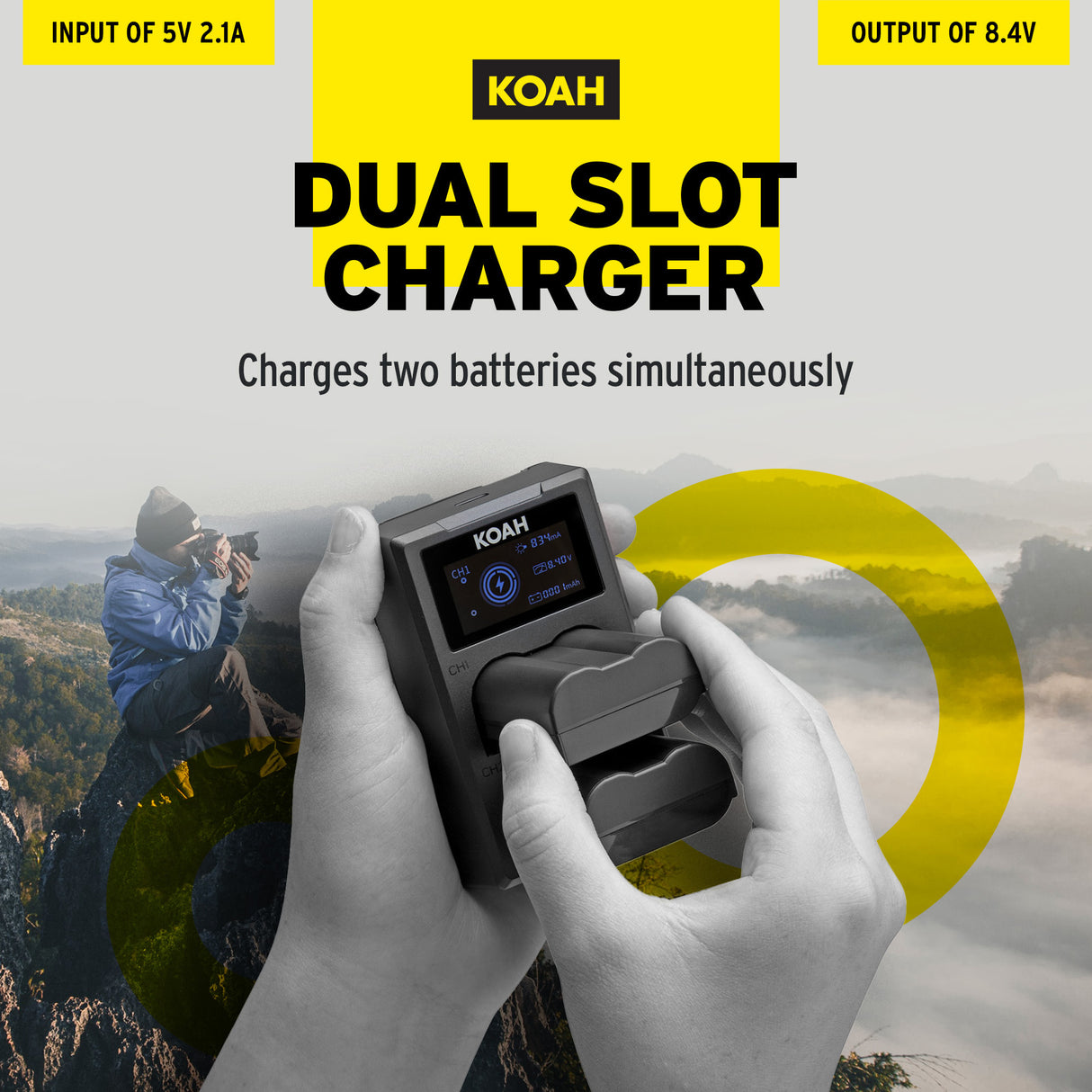 Koah Rechargeable 2250mAh Replacement Batteries for Nikon EN-EL15c (2-Pack) and Dual LCD Charger