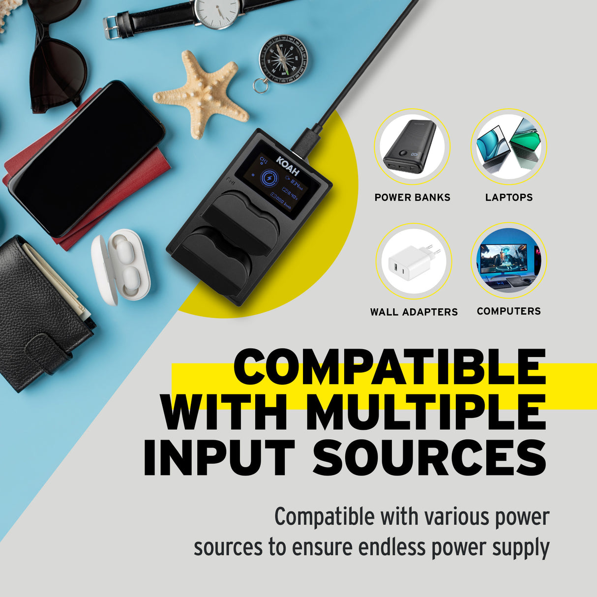 Koah Rechargeable 2250mAh Replacement Batteries for Nikon EN-EL15c (2-Pack) and Dual LCD Charger