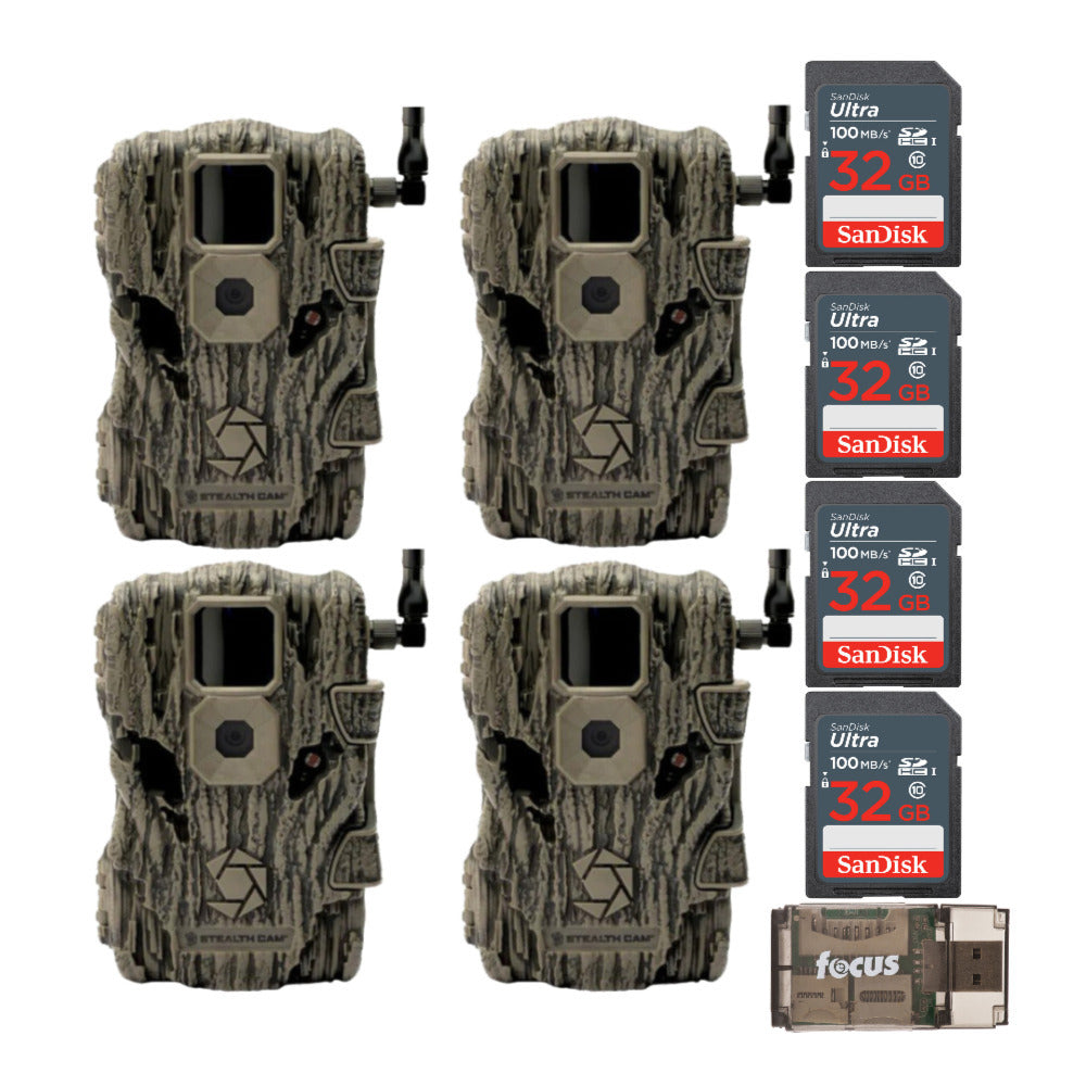 Stealth Cam Fusion X 26MP Trail Camera (AT&T, 4-Pack) with 32GB SD Card Bundle