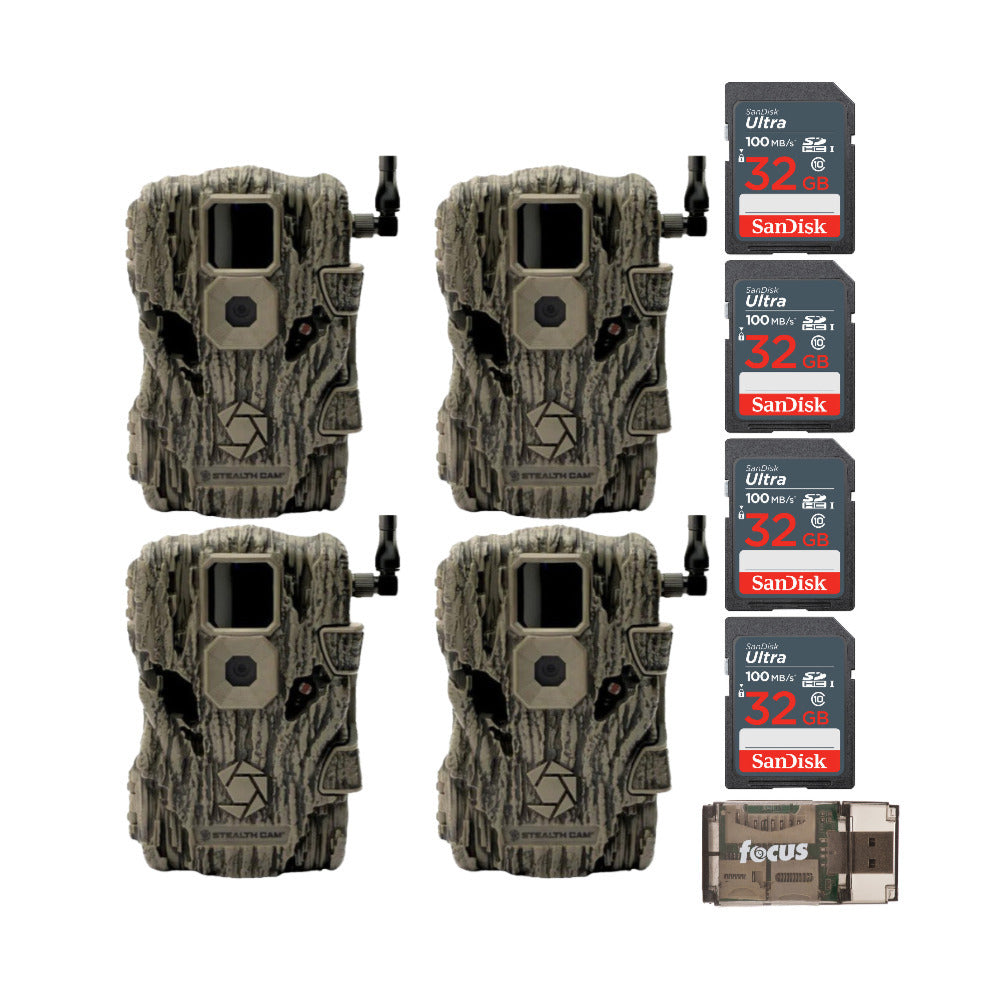Stealth Cam Fusion X 26MP Trail Camera (Verizon, 4-Pack) with SD Card Bundle