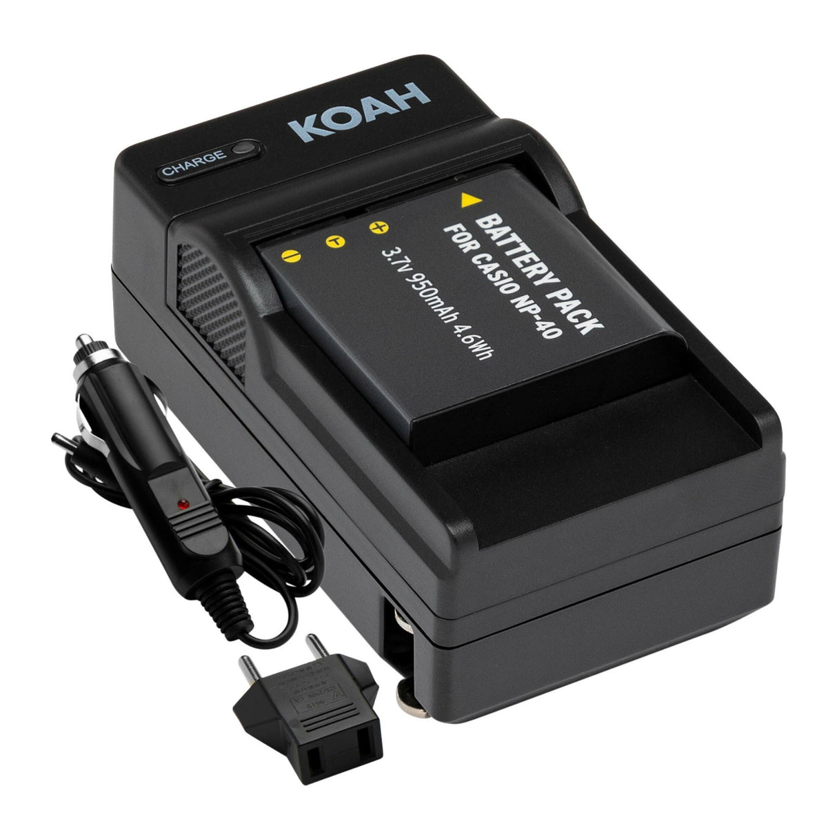 Koah Rechargeable Lithium-Ion Battery and Charger Kit Compatible with Casio NP-40 and Kodak LB-060