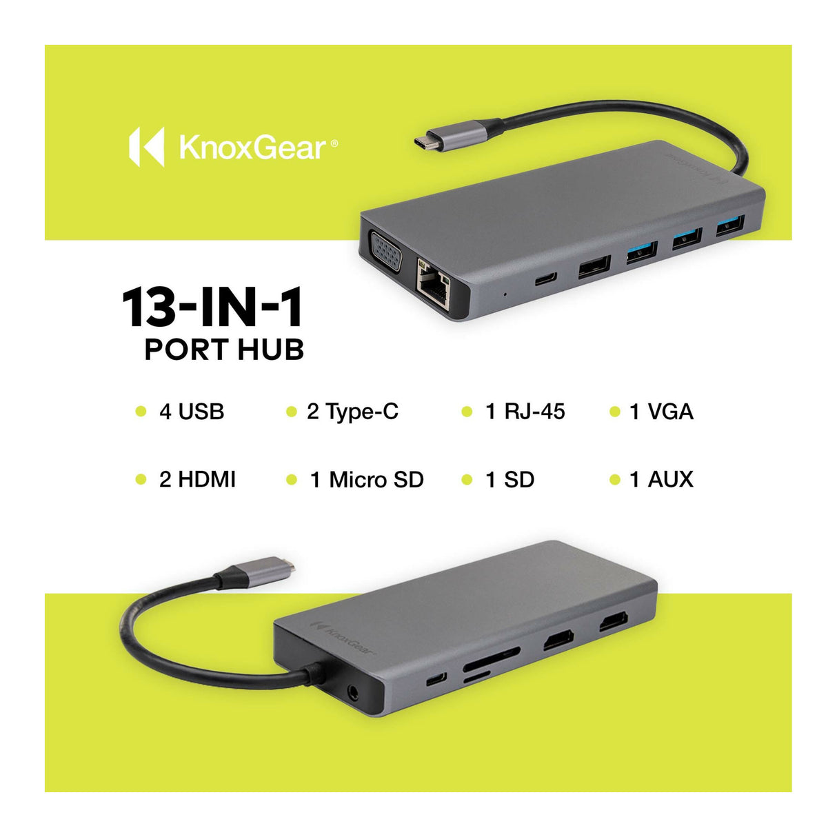 Knox Gear Kernel 13-in-1 USB-C PD Multiple Display Charging Port Hub