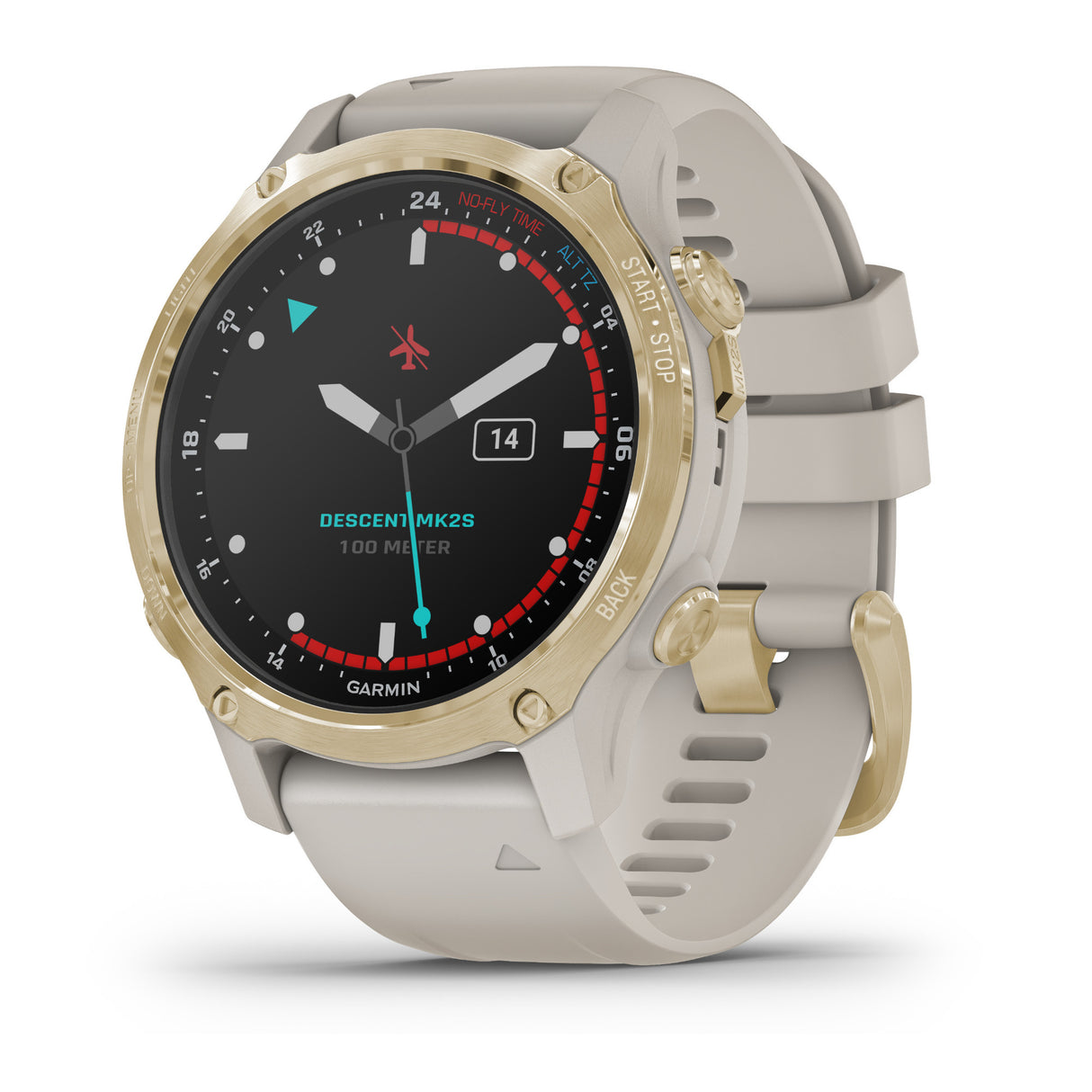 Descent Mk2S GPS Diving Smartwatch (43mm, Light Gold/Light Sand Silicone Band)