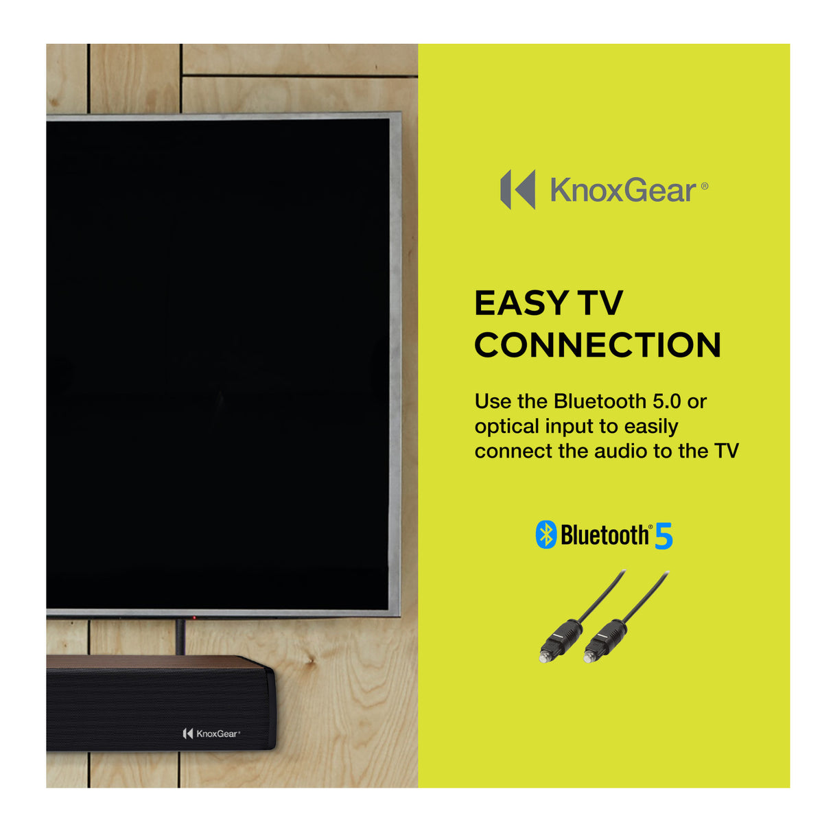 Knox Gear 60-Watt Compact Wireless 2.0ch Soundbar with Bluetooth 5.0 (Black/Oak)