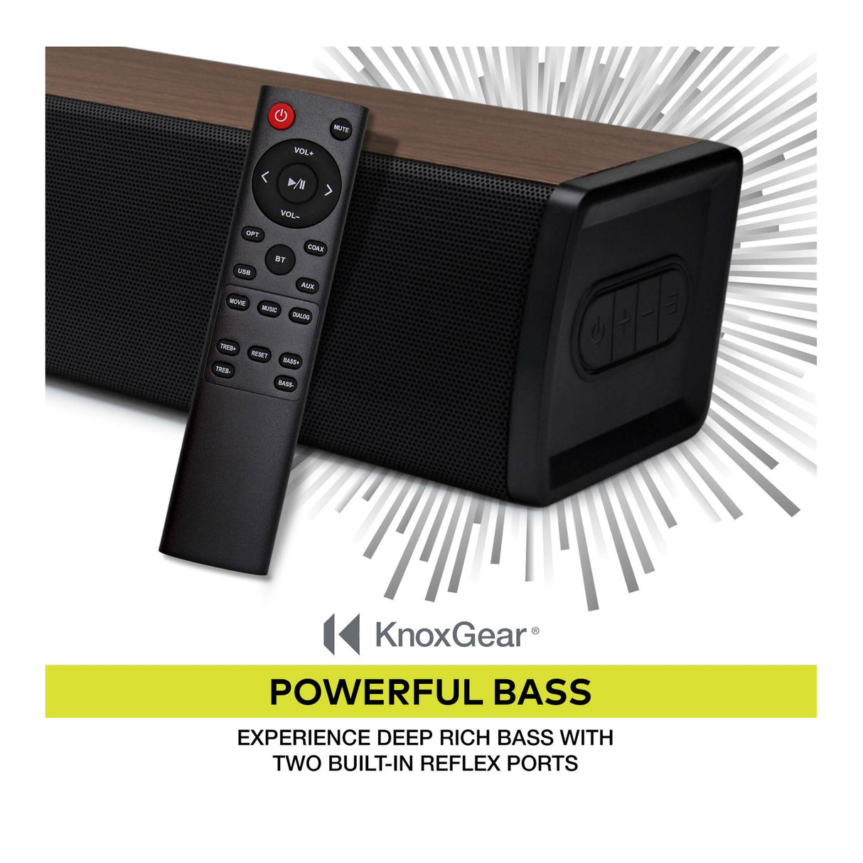 Knox Gear 60-Watt Compact Wireless 2.0ch Soundbar with Bluetooth 5.0 (Black/Oak)