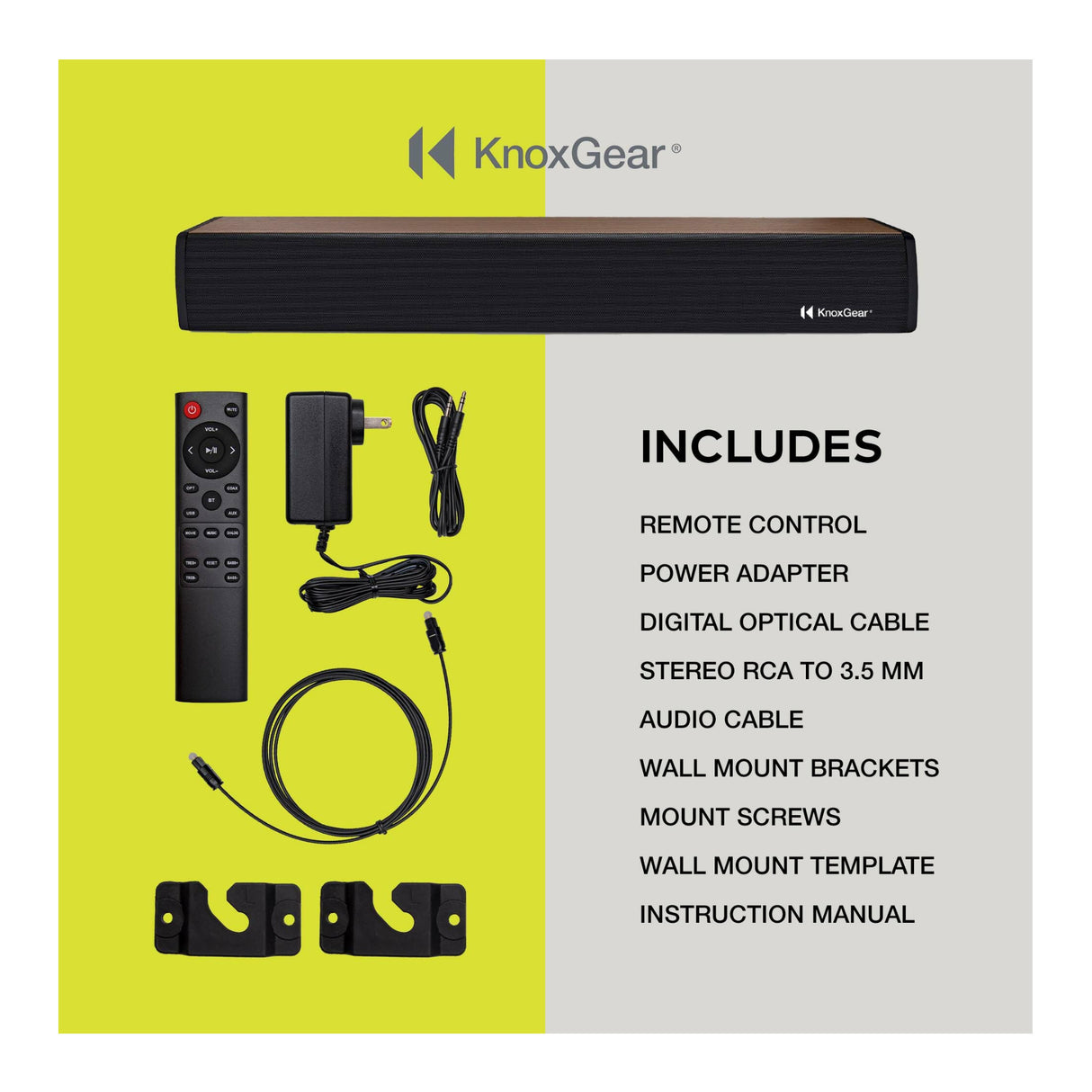 Knox Gear 60-Watt Compact Wireless 2.0ch Soundbar with Bluetooth 5.0 (Black/Oak)