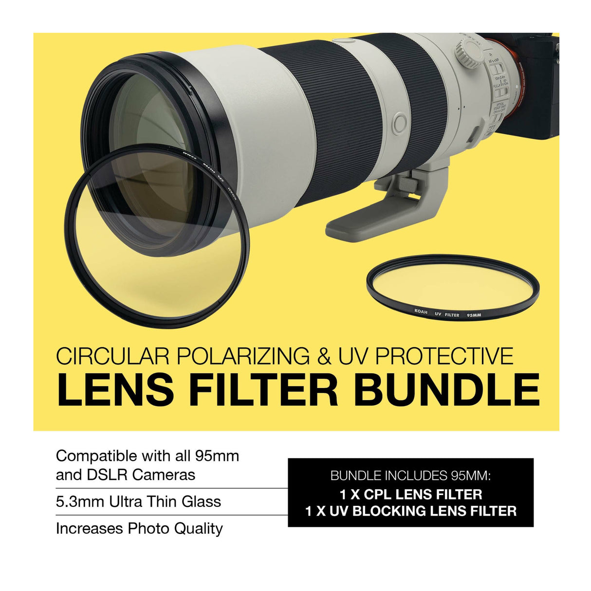 Koah 95mm Circular Polarizing and UV Protective Lens Filter Bundle