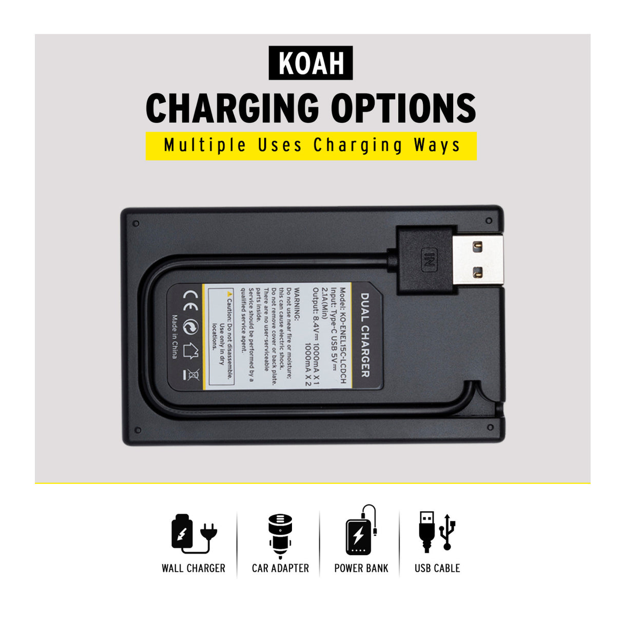 Koah Dual USB-C Charger with LCD Display for Nikon EN-EL15 Battery