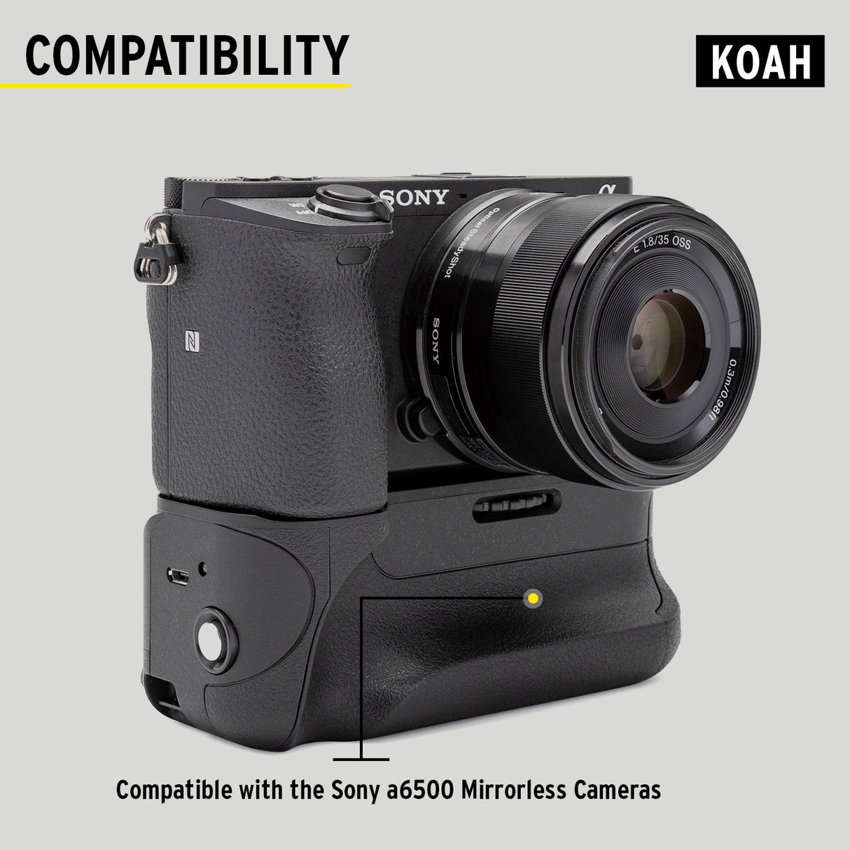 Koah Battery Grip for Sony a6500 Camera