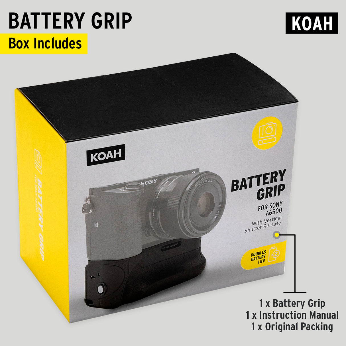 Koah Battery Grip for Sony a6500 Camera