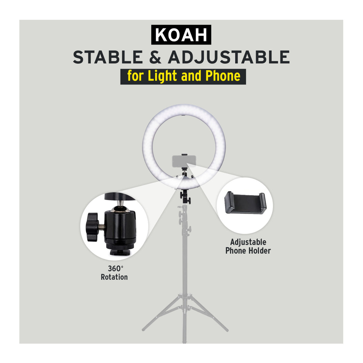 Koah SOL SPHERE 19" 55W Ring Light Kit with Carrying Bag and Smartphone Holder for Content Creation