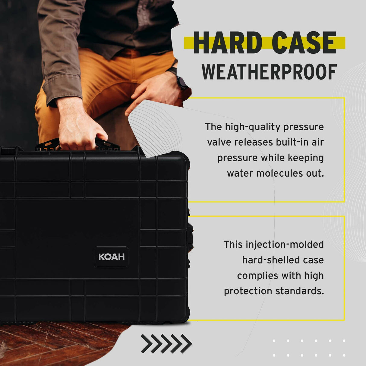 Koah Weatherproof Wheeled Hard Case with Customizable Foam (25 x 20 x 12 Inch)