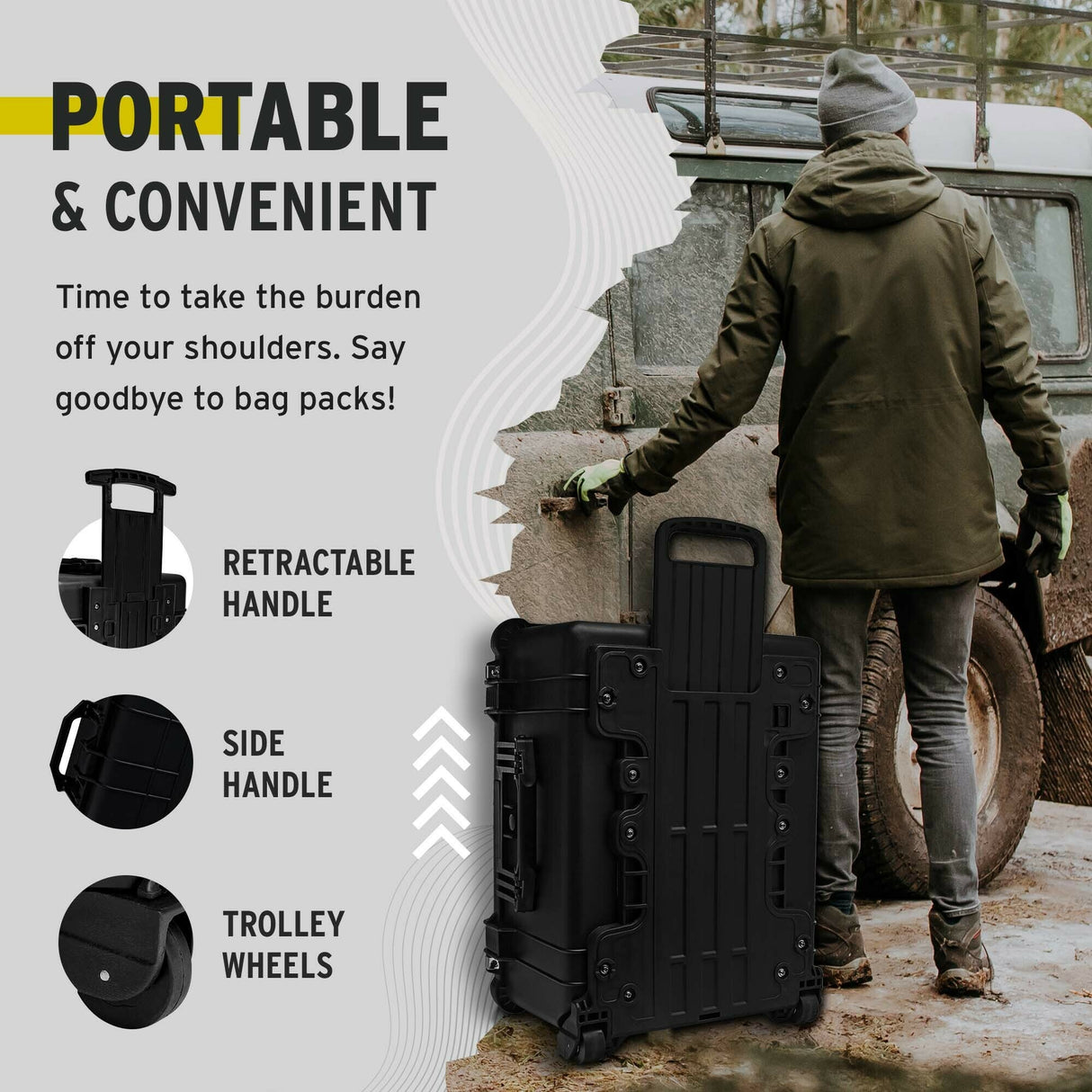 Koah Weatherproof Wheeled Hard Case with Customizable Foam (25 x 20 x 12 Inch)