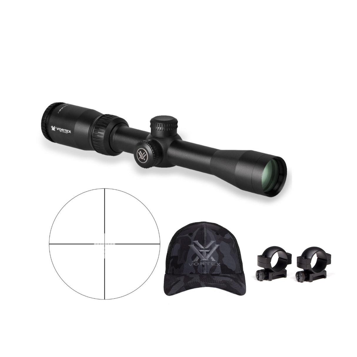 Vortex Crossfire II 2-7x32 Riflescope (Dead-Hold BDC MOA Reticle) W/1-inch Riflescope Rings and Hat