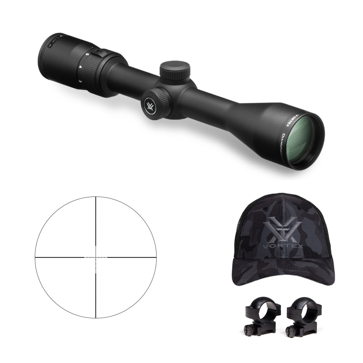 Vortex Diamondback 3-9x40 Riflescope (Dead-Hold BDC MOA Reticle) with 1-inch Scope Rings and Hat