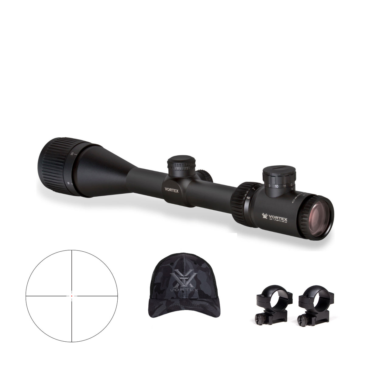 Vortex Crossfire II 6-18x44 AO Riflescope with 1-inch Scope Rings and Hat