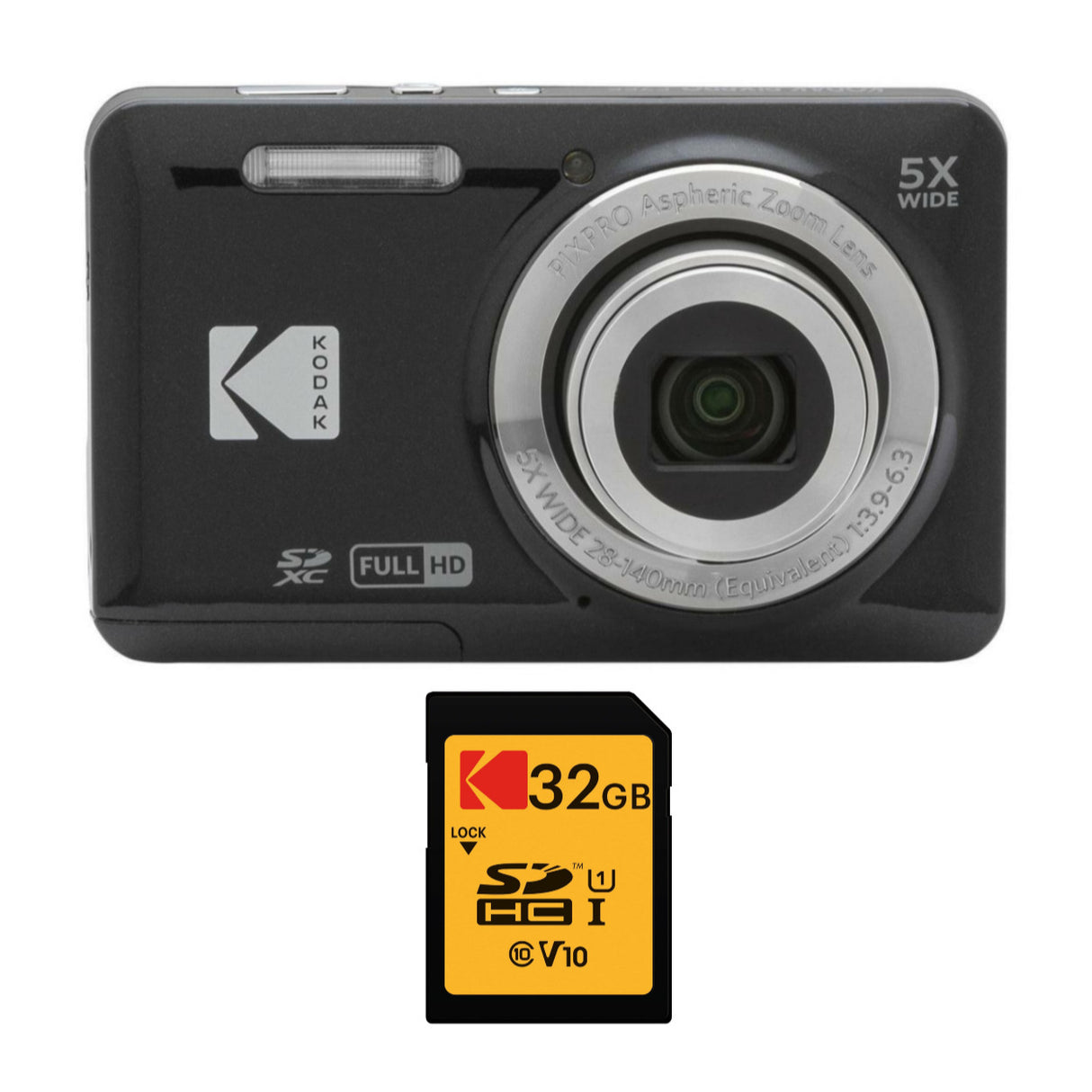 Kodak PIXPRO Friendly Zoom FZ55 Digital Camera (Black) with 32GB Memory Card