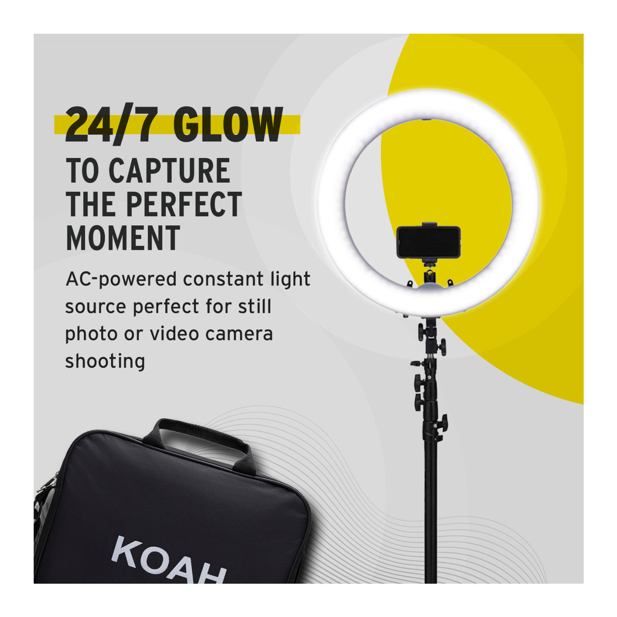 Koah SOL SPHERE 19-Inch 55W Ring Light Kit with Carrying Bag Bundle and Air Cushioned Stand