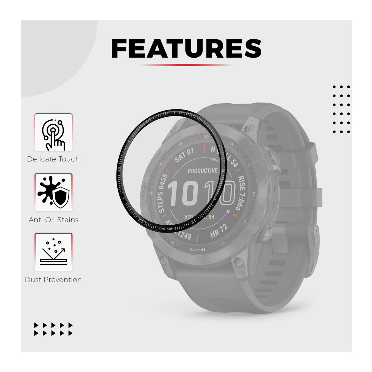 Focus 9H Tempered Glass Screen Protector Film for Garmin Fenix 7 (42mm, 3-Pack)
