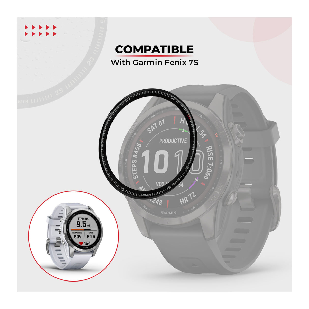 Focus 9H Tempered Glass Screen Protector Film for Garmin Fenix 7S (42mm, 3-Pack)