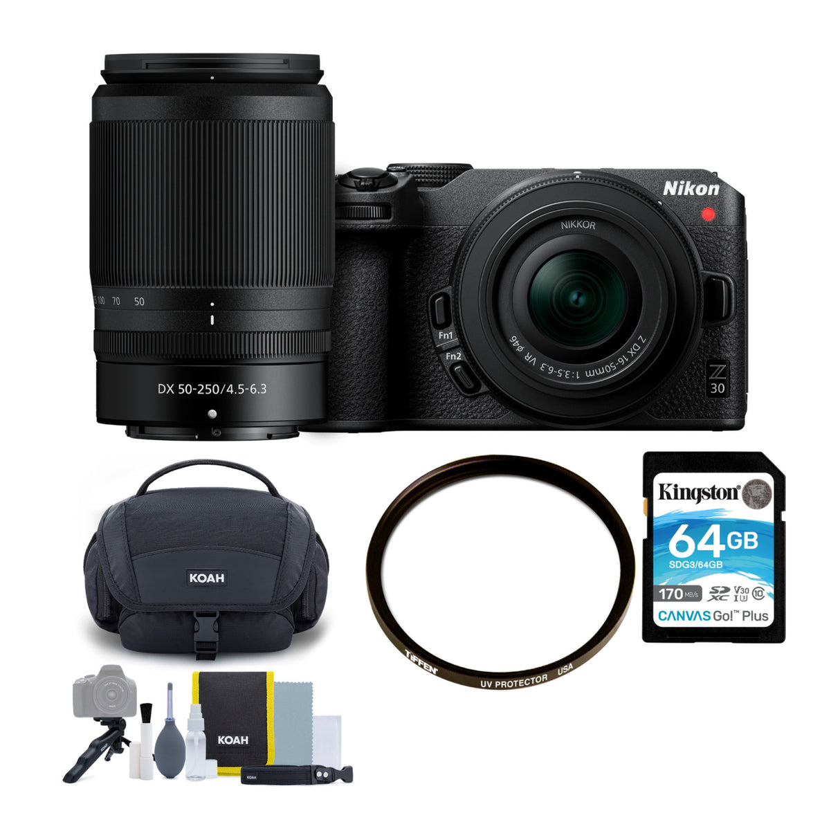 Nikon Z 30 Mirrorless Camera with 16-50mm and 50-250mm Lenses Bundle with Gadget Bag with Accessory