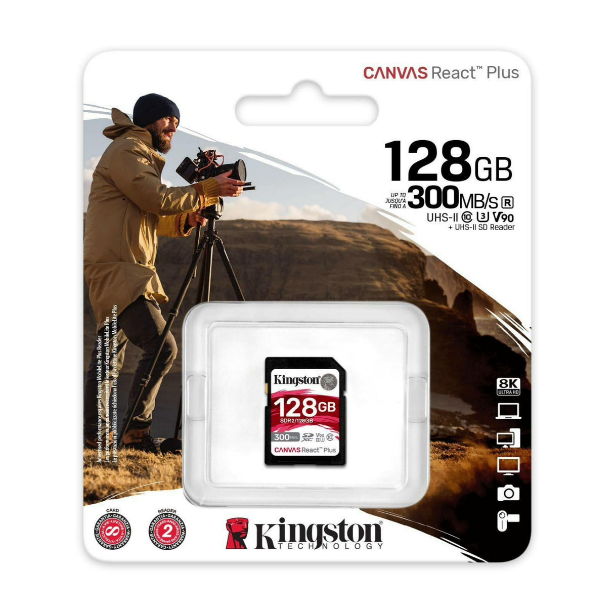 Kingston Canvas React Plus 128GB V90 SDXC UHS-II SD Card (2-Pack) and Memory Storage Carrying Case