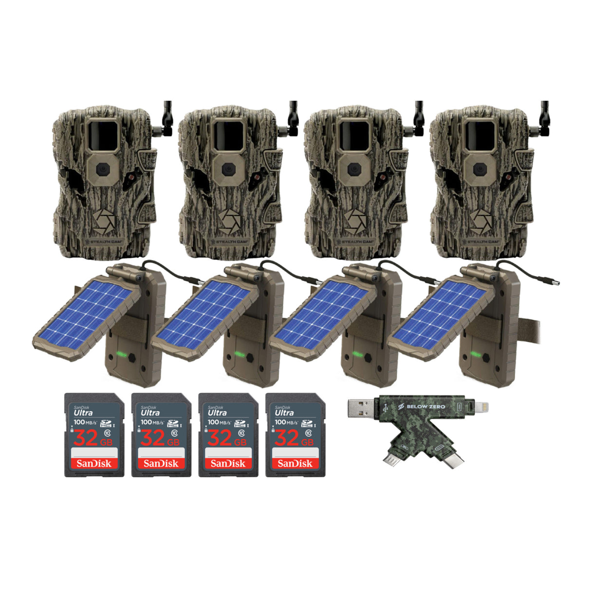 Stealth Cam Fusion X 26 MP Trail Camera (Verizon) with Solar Panel Bundle 4-Pack