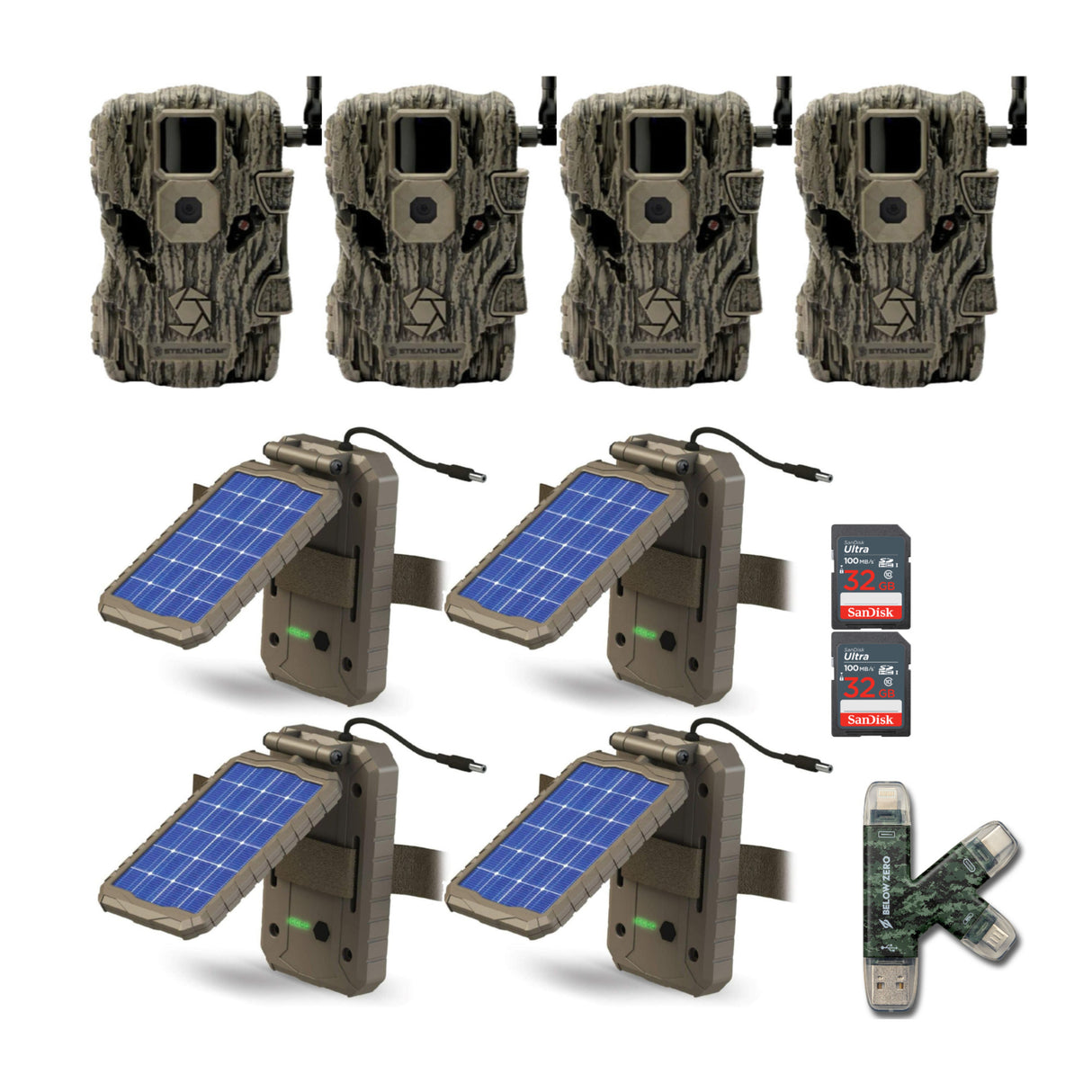 Stealth Cam Fusion X 26MP Trail Camera (AT&T) with Solar Panel and SD (4-Pack)