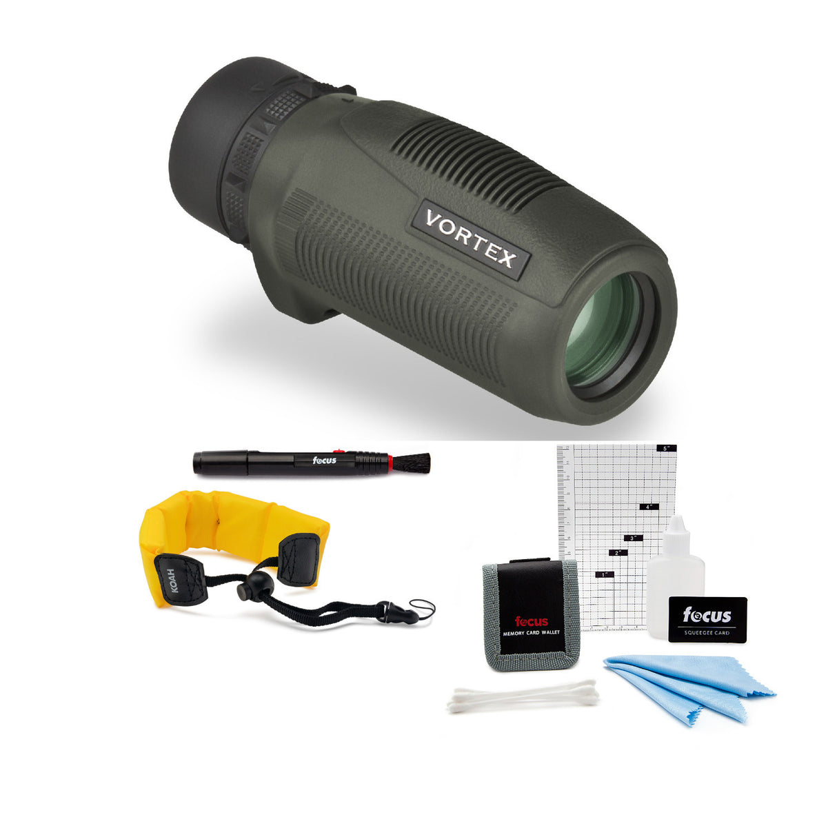 Vortex Optics S105 Solo 10x25 Monocular + Foam Float Strap Red + Accessory Kit