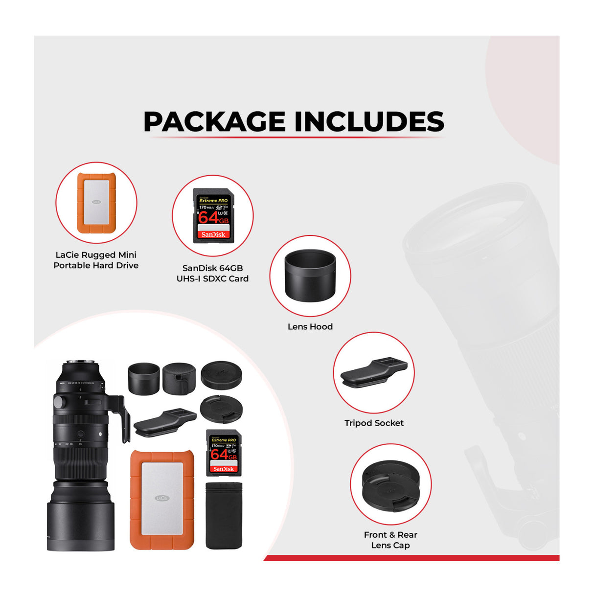 Sigma 150-600mm f/5-6.3 DG DN OS Sports Zoom Lens for Sony E with 1TB Hard Drive and 64GB SD Card