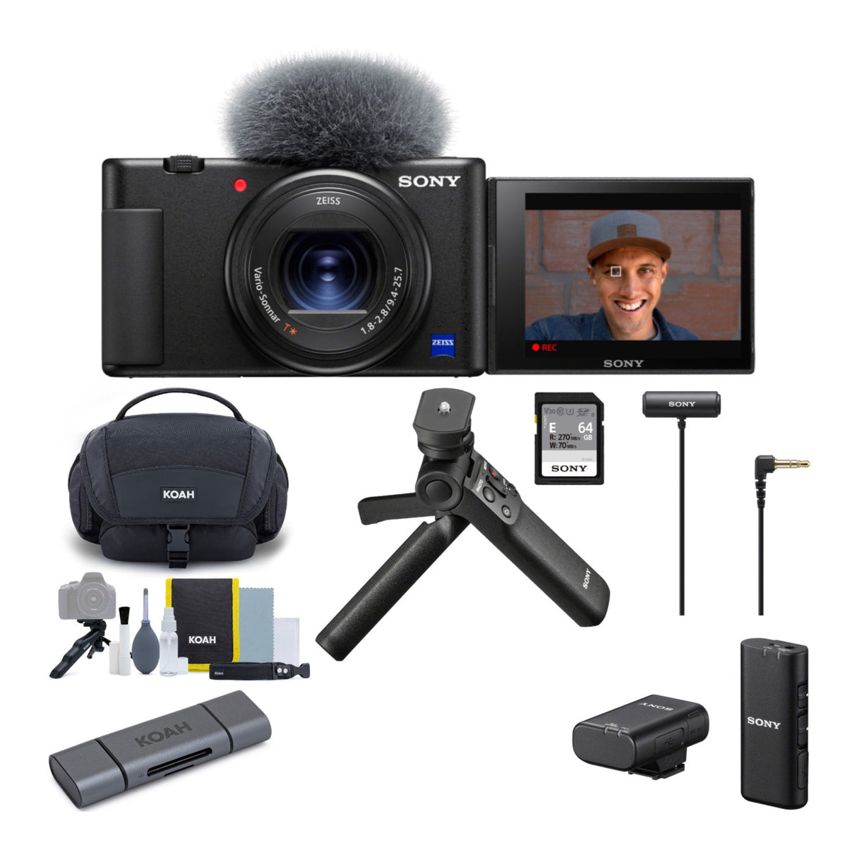 Sony ZV-1 Camera for Content Creators and Vloggers with Bluetooth Wireless Microphone Bundle