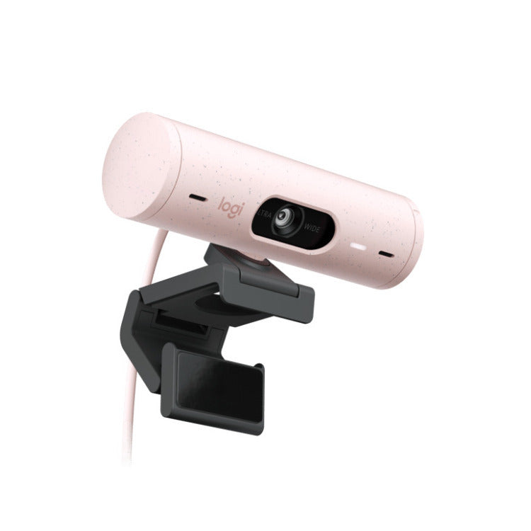 Logitech Brio 500 Webcam with Selfie Ring Light Stand and USB Hub (Rose)