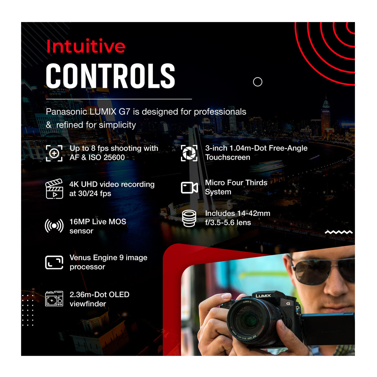 Panasonic LUMIX G7 Mirrorless Camera with 14-42mm Lens and Koah Microphone Bundle