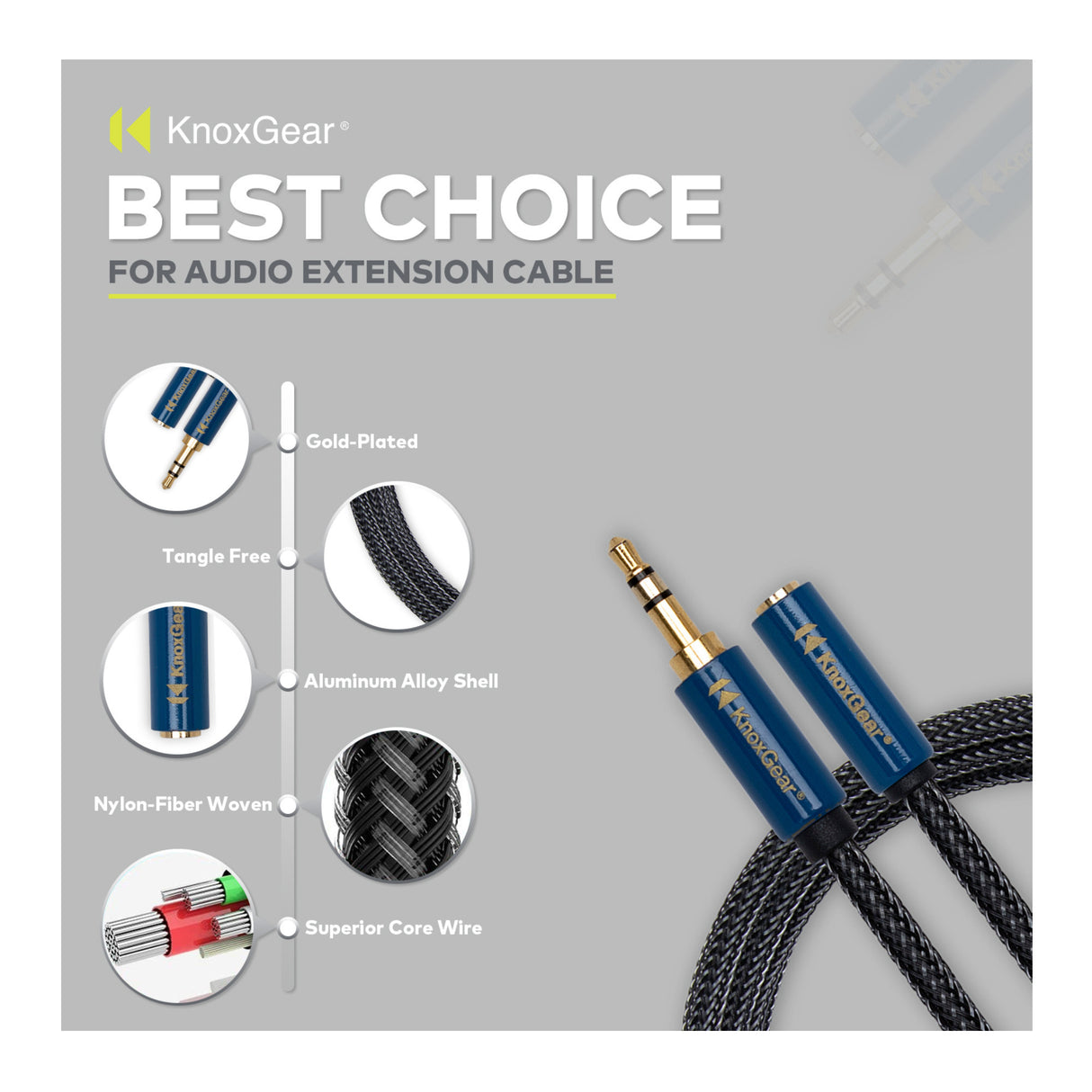 Knox Gear Nylon Braided 3.5mm Male-Female Audio Extension Adapter Cable (6-Feet)