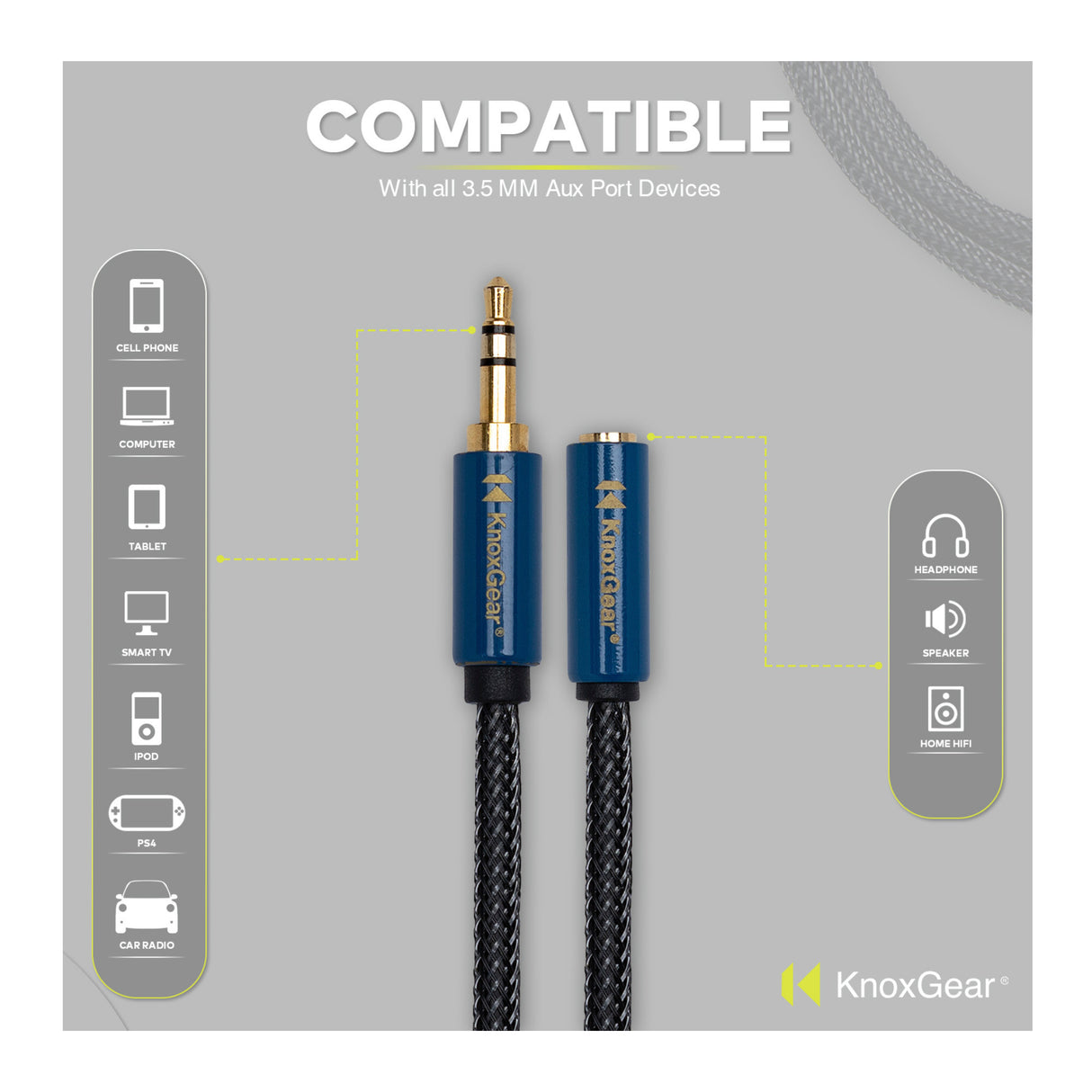 Knox Gear Nylon Braided 3.5mm Male-Female Audio Extension Adapter Cable (6-Feet)