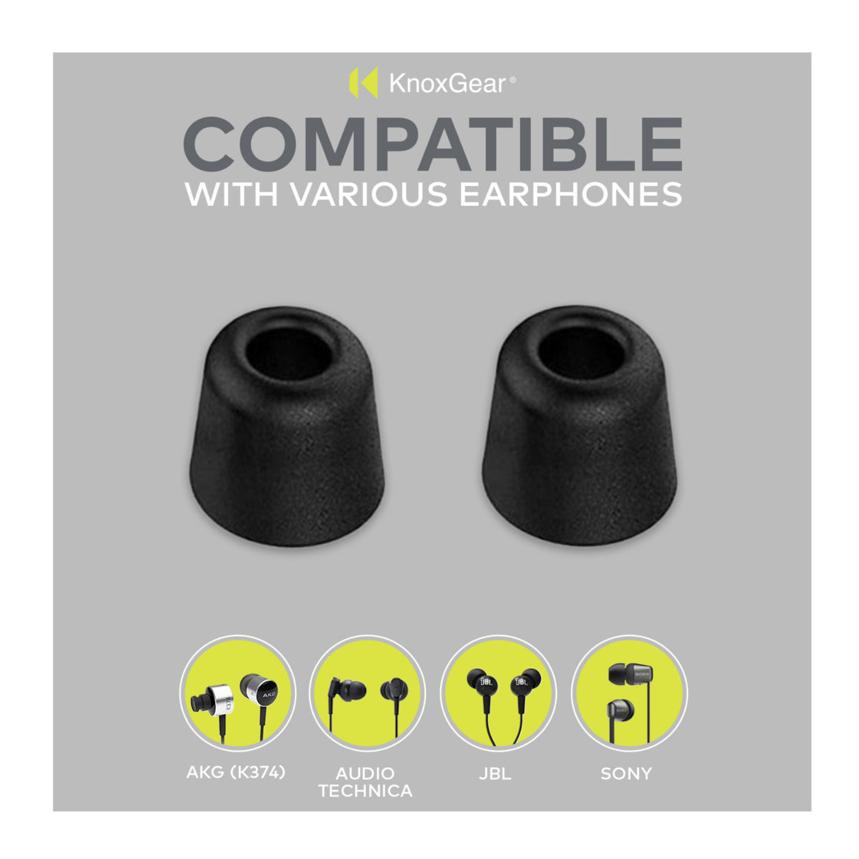 Knox Gear Noise Isolating Memory Foam Tips & Silicone Earbuds (3 Pairs Each)