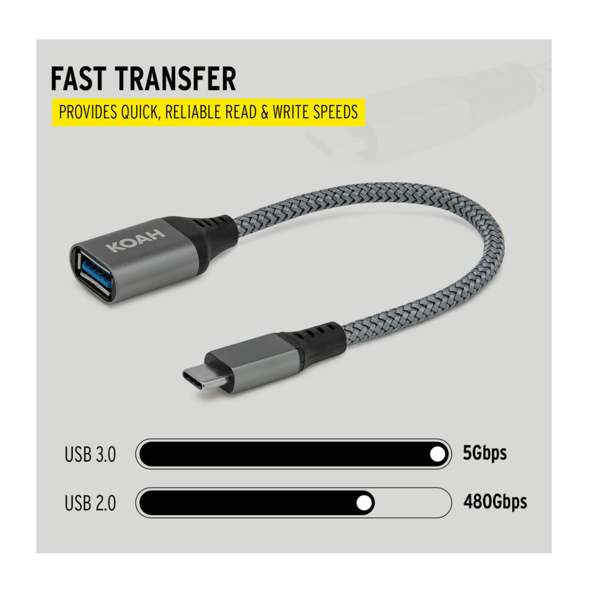 Koah USB 3.0 to USB-C Adapter (Up to 5Gbps Data Transfer Speeds)