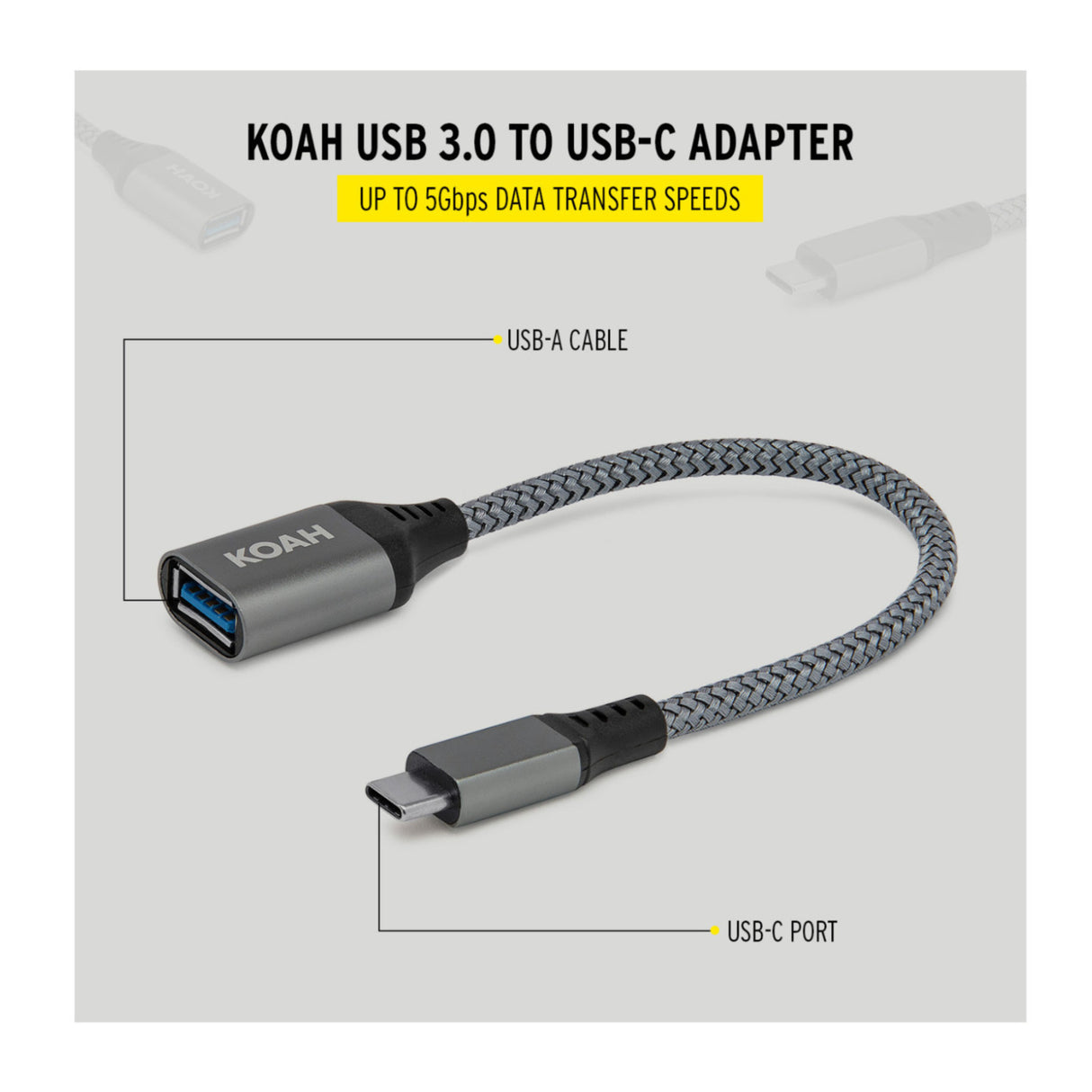 Koah USB 3.0 to USB-C Adapter (Up to 5Gbps Data Transfer Speeds)