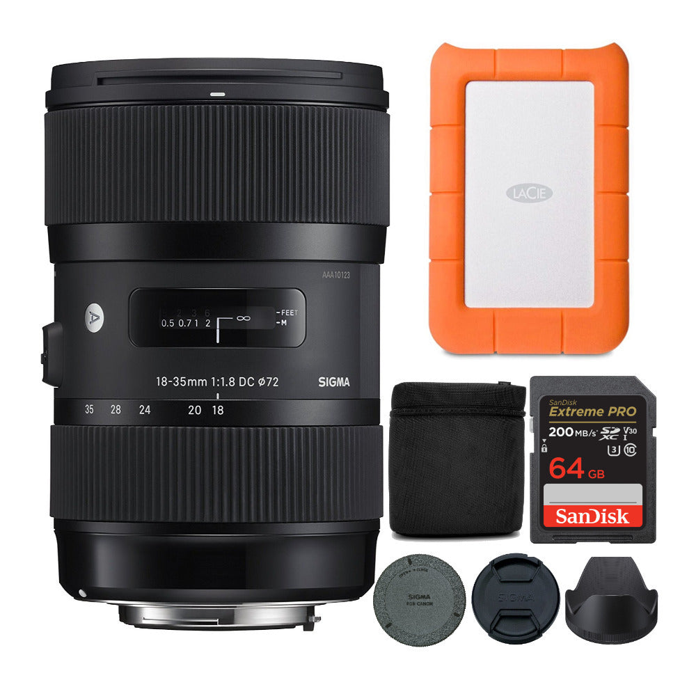 Sigma 18-35mm f/1.8 Art DC HSM Lens for Canon DSLR Cameras with 1TB External Hard Drive