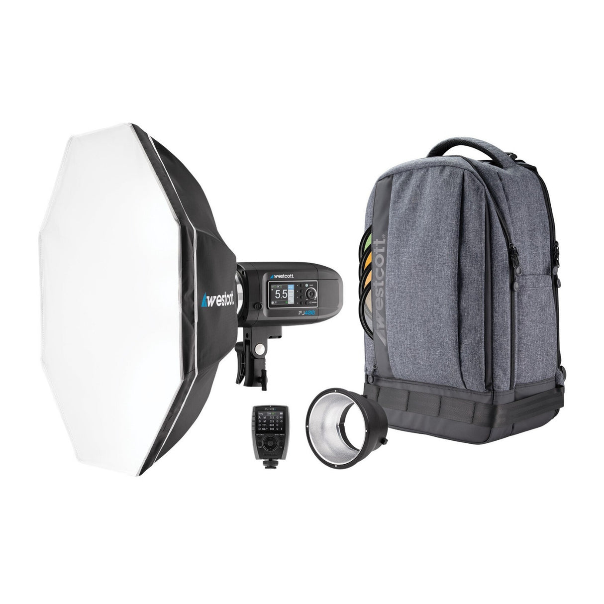 Westcott FJ400 Strobe 1-Light Backpack Kit with FJ-X3 S Trigger for Sony with Backdrop Boards Bundle