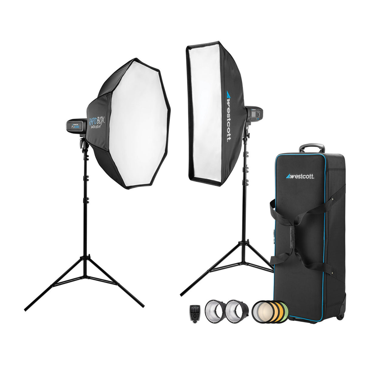 Westcott FJ400 Strobe 2-Light Location Kit and FJ-X3M Wireless Trigger with Backdrop Boards Bundle